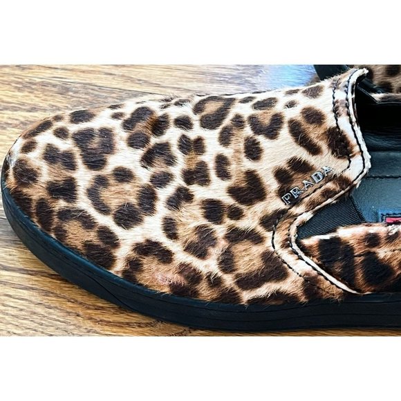 Prada Leopard Calf Hair Slip-on Sneakers sz(8)- RARE FIND - Picture 4 of 7